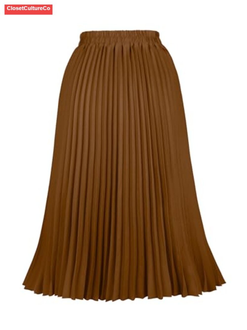 Women's Pleated A-Line Midi Skirt High Waist Flared Swing Skirt Polyester